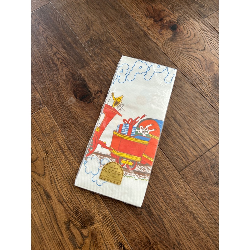 Vintage Hallmark Train Birthday Table Cover 60x102 Paper Tablecloth New Sealed